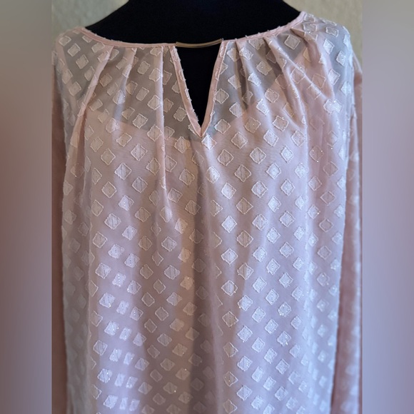 Pink Peasant Blouse & Tank Top 2X Sheer Shimmer Liz Claiborne Balloon Sleeve Top - Picture 2 of 5